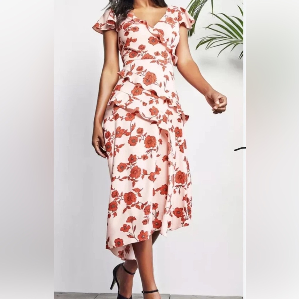 Adrianna Papell Pink Floral Midi Dress